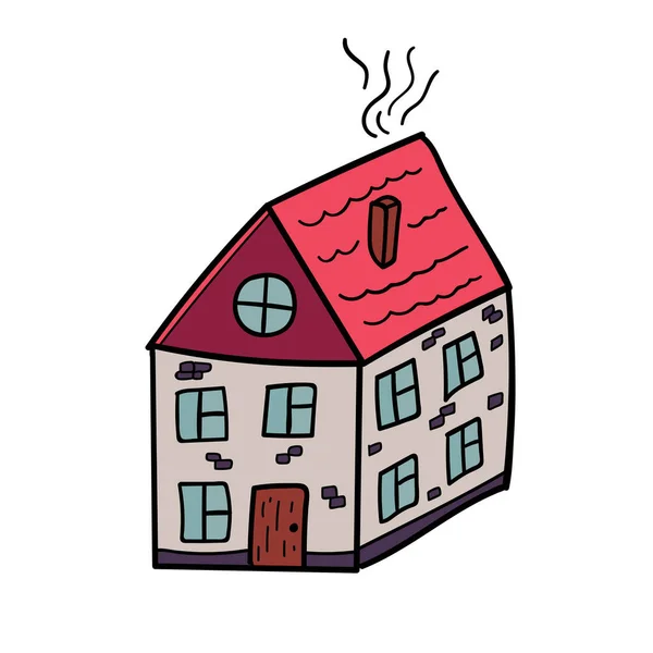 Cartoon Doodle Lineares Haus Gebäude Isoliert Auf Weißem Hintergrund Vektorillustration — Stockvektor