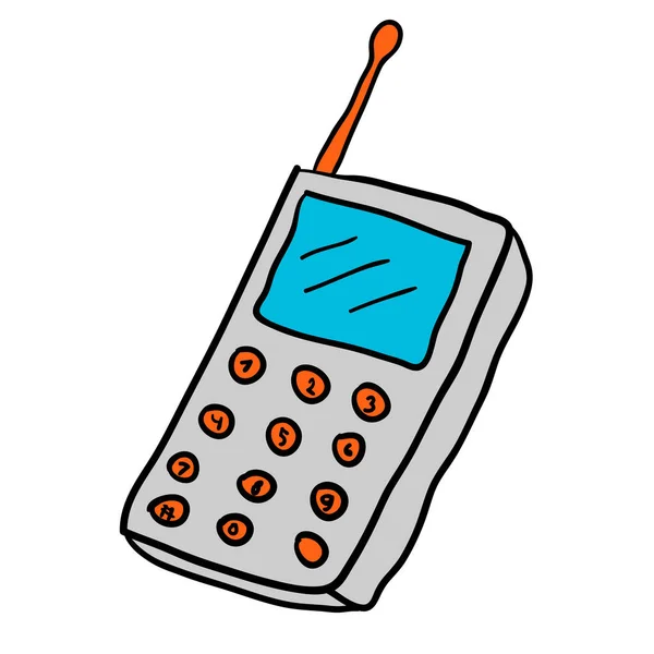 Dibujos Animados Garabato Lineal Retro Teléfono Móvil Aislado Sobre Fondo — Vector de stock