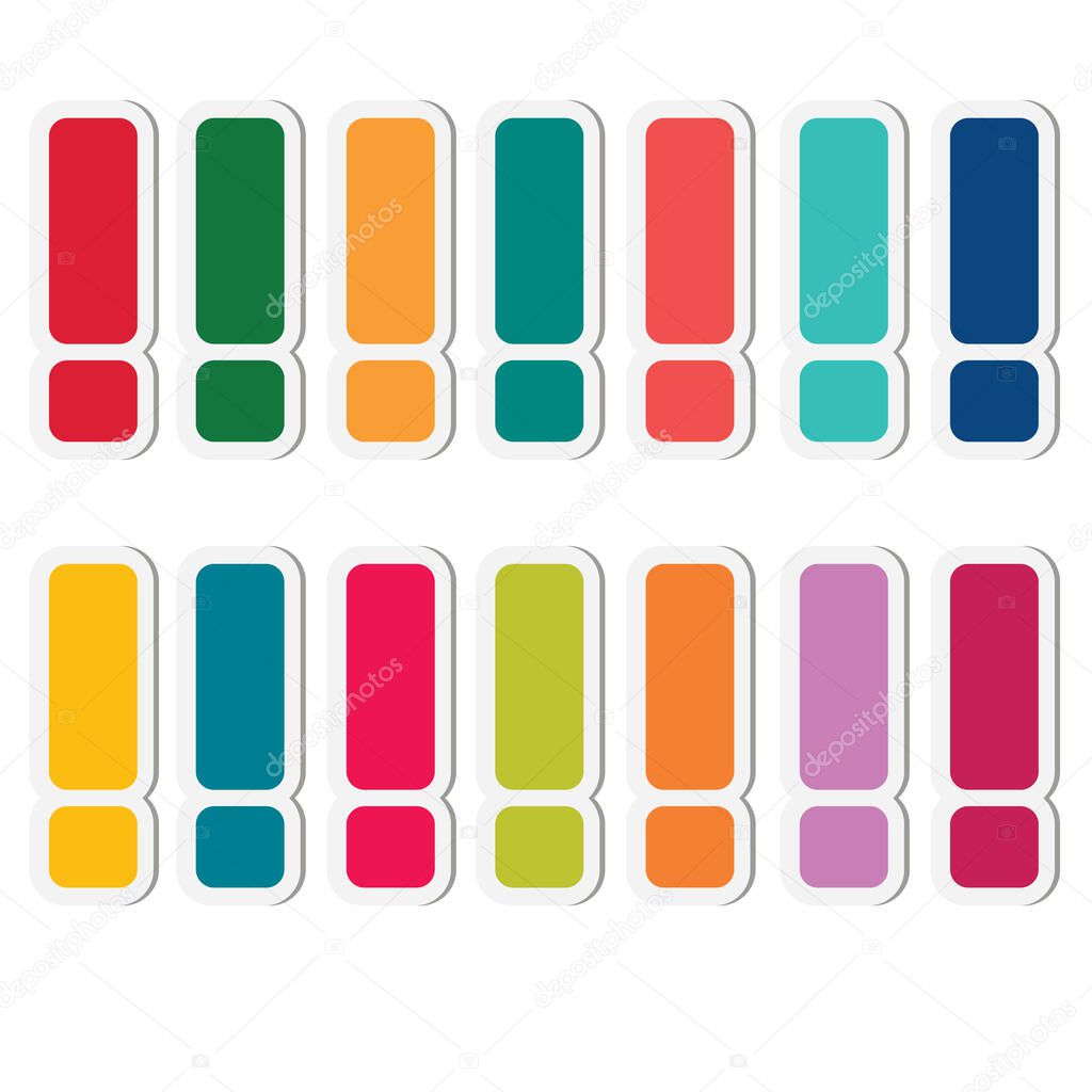 Colorful sticker exclamation marks set. Vector illustration.
