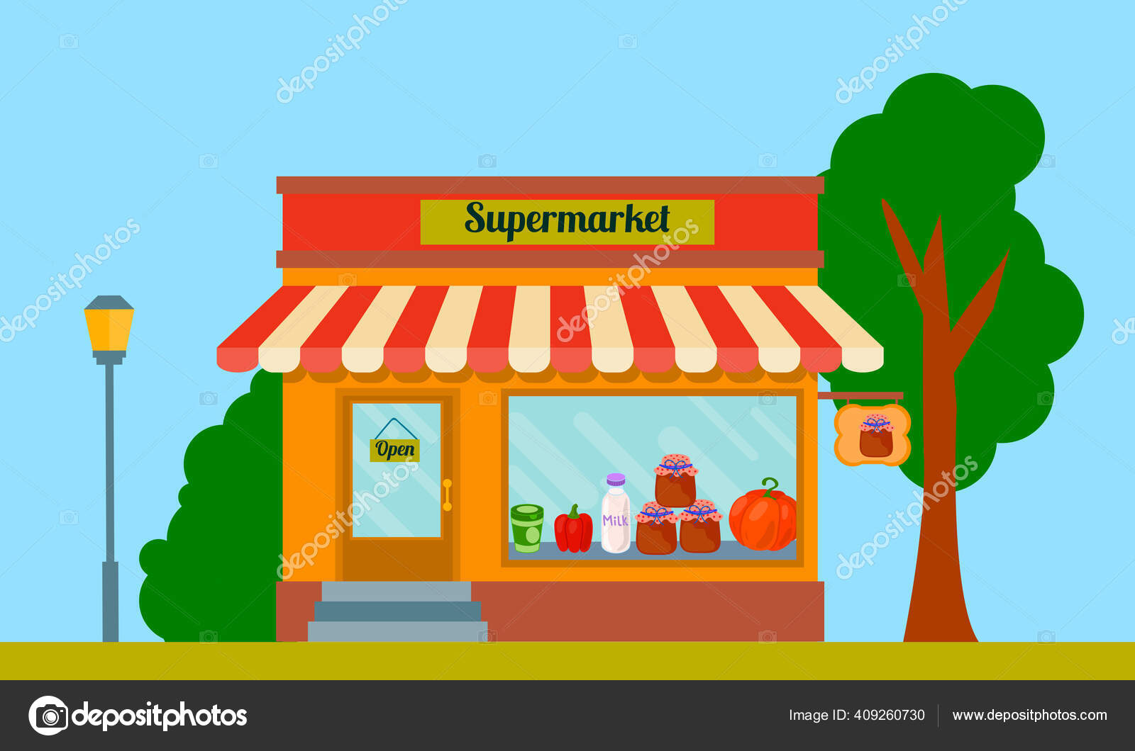 Cartoon Supermarket Facade Building Street View Flat Style Front Shop Stock  Vector Image by ©Ainesy #409260730