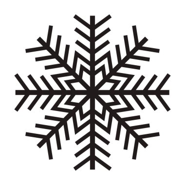 Beyaz arkaplanda siyah kar tanesi simgesi izole edildi. Vektör illüstrasyonu. 