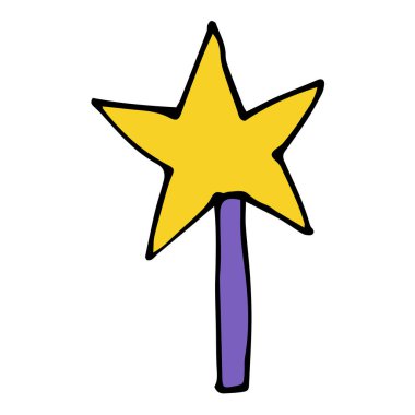 Çizgi film karalama doğrusal sihirli değneği beyaz arka planda izole edilmiş. Vektör illüstrasyonu. 