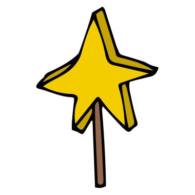 Çizgi film karalama doğrusal sihirli değneği beyaz arka planda izole edilmiş. Vektör illüstrasyonu. 