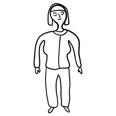 Çizgi film çizen doğrusal kadın beyaz arka planda izole edilmiş. Vektör illüstrasyonu. 