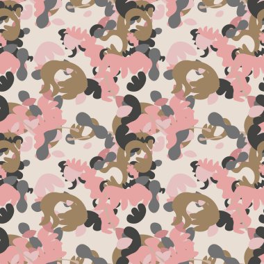 Farklı şekillerde, soyut, kusursuz bir çizgi film deseni. Karışık bir geçmişi var. Vektör illüstrasyonu. 