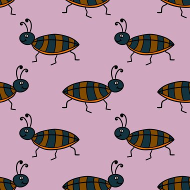 Güzel karikatür karikatür çizer doğrusal böcek, arka planda izole hamamböceği. Vektör illüstrasyonu.  