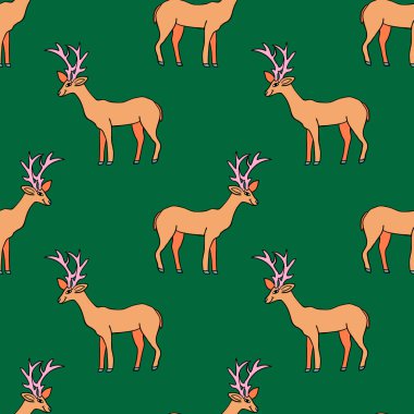 Çizgi film karalamaları doğrusal geyik deseni. Hayvan geçmişi. Vektör illüstrasyonu.