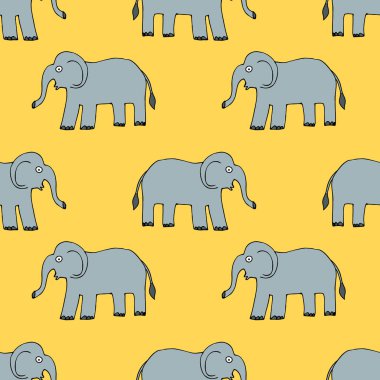 Çizgi filmdeki karalama filinin kusursuz deseni. Ambalaj kağıdı, tekstil, kumaş. Vektör illüstrasyonu. 