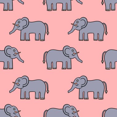 Çizgi filmdeki karalama filinin kusursuz deseni. Ambalaj kağıdı, tekstil, kumaş. Vektör illüstrasyonu. 