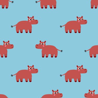 Düz şekilli, şirin çizgi film hipopotamları. Vahşi su aygırları. Vektör illüstrasyonu.    