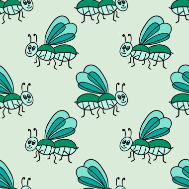 Çizgi filmlerdeki kusursuz desenler çizgisel çizgiler, uç. Çocuksu böcek geçmişi. Vektör illüstrasyonu. 