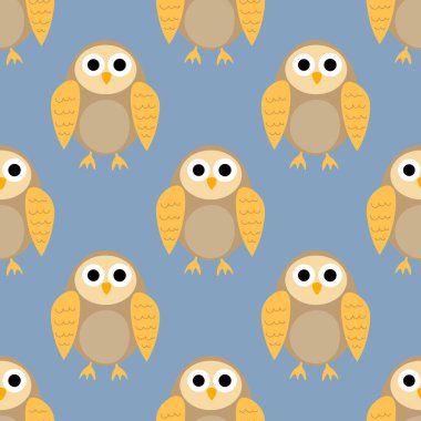 Çizgi film baykuşu kusursuz desen. Güzel bir kuş geçmişi var. Vektör illüstrasyonu.  