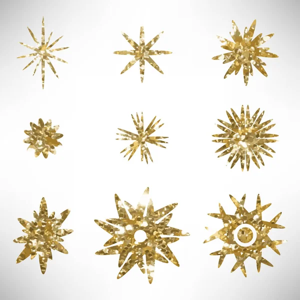 Zestaw Złotych Brokatowych Gwiazd Ręcznie Rysowane Złoty Zestaw Grungy Elementy — Wektor stockowy
