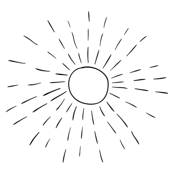 Dessin Animé Doodle Soleil Linéaire Avec Des Rayons Isolés Sur — Image vectorielle