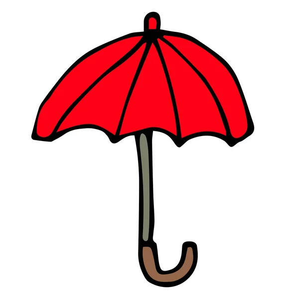 Cartoon Doodle Guarda Chuva Aberto Isolado Fundo Branco Ilustração Vetorial —  Vetores de Stock