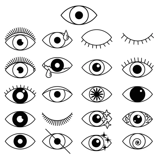 一组轮廓的眼睛图标 睁开和关闭细线眼 睡眼形状与睫毛 监管和搜索标志 矢量说明 — 图库矢量图片