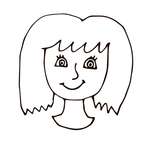 Desenhos Animados Doodle Menina Retrato Isolado Fundo Branco Ilustração Vetorial —  Vetores de Stock