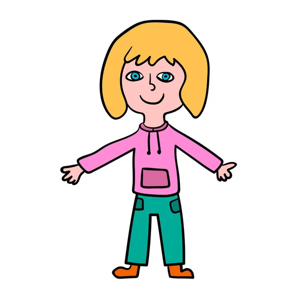 白い背景に隔離されたパーカーの漫画の人形の女の子 ベクターイラスト — ストックベクタ
