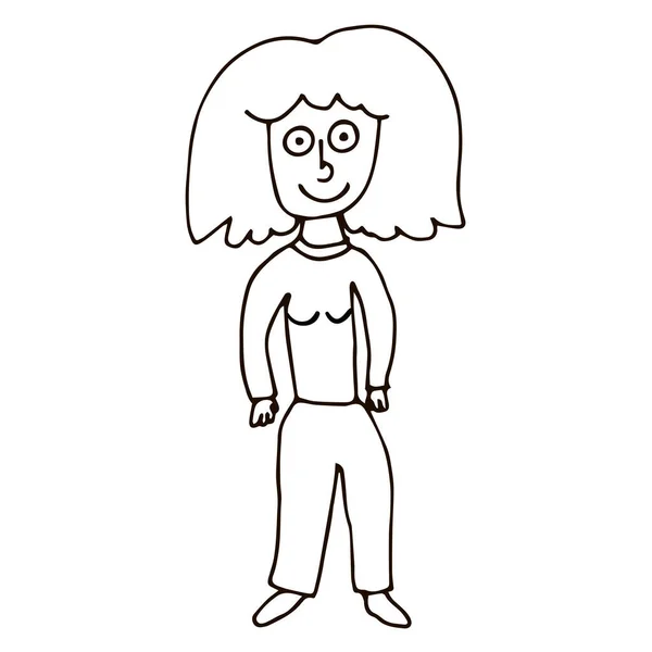 Dessin Animé Doodle Linéaire Femme Isolée Sur Fond Blanc Illustration — Image vectorielle