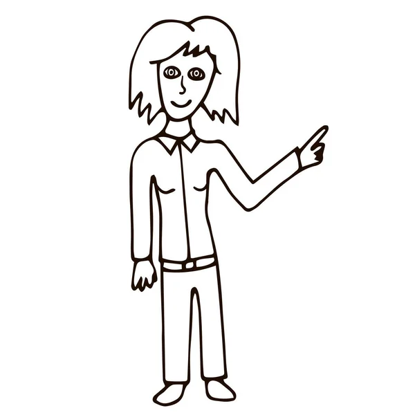 Kreskówka Doodle Liniowa Kobieta Wskazując Izolowane Białym Tle Ilustracja Wektora — Wektor stockowy