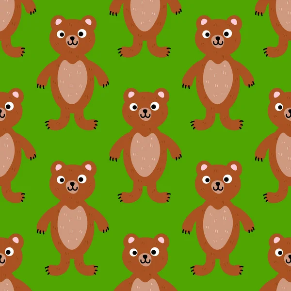 Roztomilý Kreslený Medvěd Plochém Stylu Bezešvé Vzor Zalesněné Zvířecí Zázemí — Stockový vektor