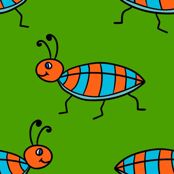 Nahtloses Muster Mit Niedlichen Cartoon Doodle Linearen Käfer Kakerlake Isoliert — Stockvektor