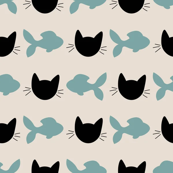귀여운 고양이 노즐과 물고기가 포장지 일러스트 — 스톡 벡터