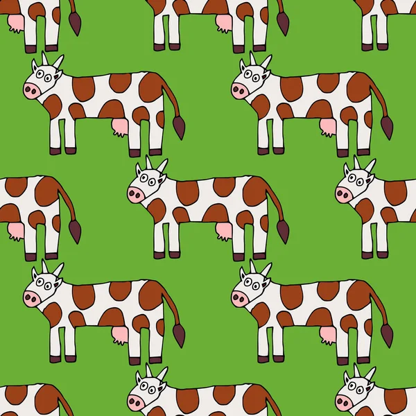 Cartoon Doodle Cow Seamless Pattern Letní Hospodářská Zvířata Pozadí Vektorová — Stockový vektor