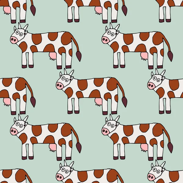 Cartoon Doodle Vache Motif Sans Couture Fond Animal Ferme Été — Image vectorielle