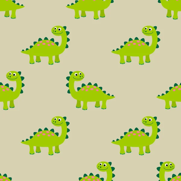 Niedliche Dinosaurier Nahtlose Muster Flachen Kindlichen Stil Urgeschichtlicher Hintergrund Vektorillustration — Stockvektor