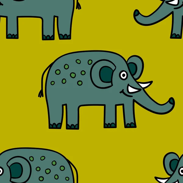 Naadloos Patroon Met Tekenfilm Doodle Olifant Wikkel Papier Textiel Stof — Stockvector