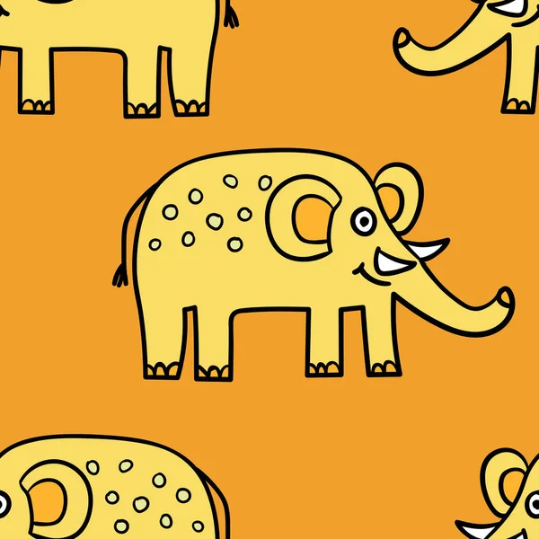 Seamless Pattern Cartoon Doodle Elephant Wrapping Paper Textile Fabric Vector — Stock Vector