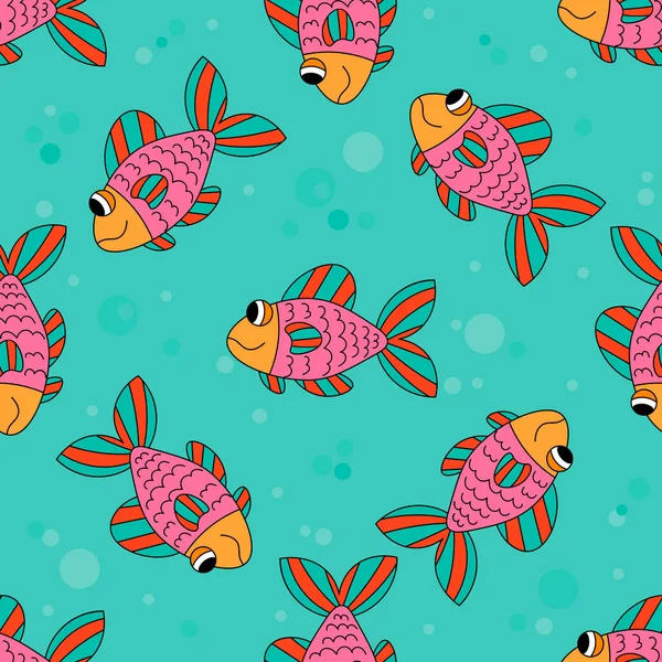 Nette Bunte Cartoon Fisch Nahtlose Muster Tropisches Meeresleben Tierisches Geschenkpapier — Stockvektor