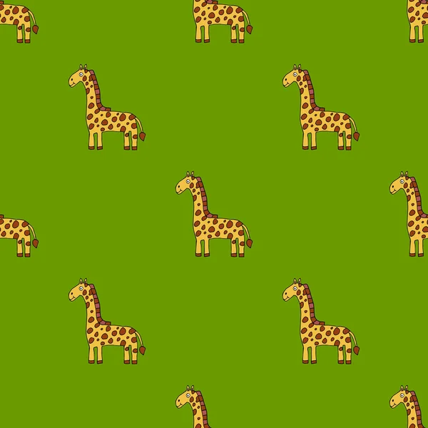 Cartoon Doodle Lineare Giraffe Nahtlose Muster Safari Tierischen Hintergrund Kindlicher — Stockvektor