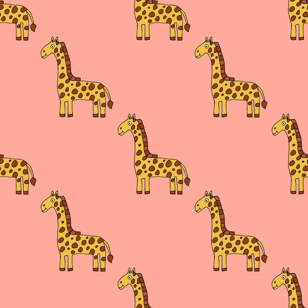 Cartoon Doodle Lineare Giraffe Nahtlose Muster Safari Tierischen Hintergrund Kindlicher — Stockvektor