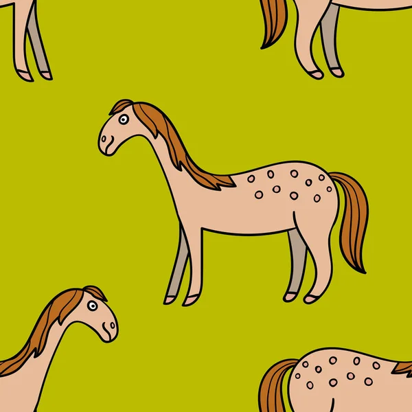 Cute Kolorowy Wzór Bezszwowy Ręcznie Rysowane Uśmiechnięty Koń Cienkiej Linii — Wektor stockowy