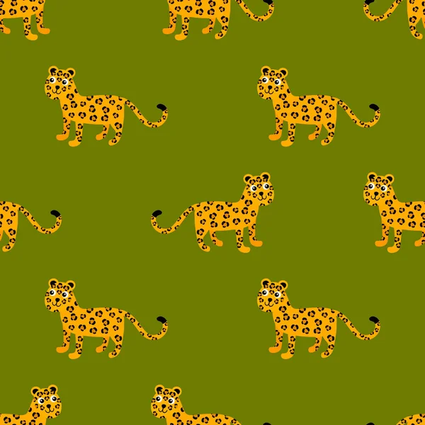 Dibujos Animados Lindo Leopardo Estilo Plano Patrón Sin Costuras Fondo — Vector de stock