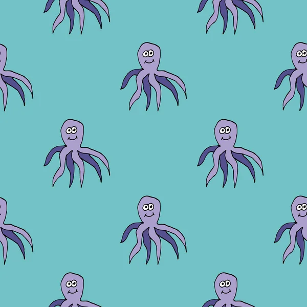 Cartoon Doodle Lineární Roztomilý Chobotnice Bezešvé Vzor Mořské Životní Prostředí — Stockový vektor