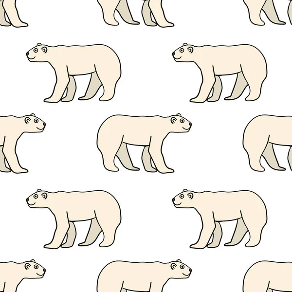 Cartoon Doodle Linear Polar Bear Seamless Pattern Roztomilé Zvířecí Pozadí — Stockový vektor