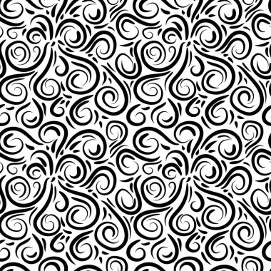 Soyut el çizimi ince çizgi dalgalı ve pürüzsüz desen. Kıvırcık doğrusal dağınık arkaplan. Vektör illüstrasyonu.  