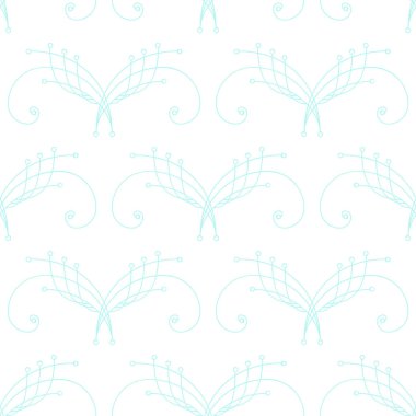 Zarif pastel, mavi, ince, damasküler, bembeyaz desenli. İnce çizgili dekorasyon. Şam deseni. Kusursuz soyut bir arkaplan. Sonsuz geometrik desen. Vektör illüstrasyonu.