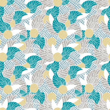 Karalama soyut çiçekli, dikişsiz desen. El çizimi arka plan. Vektör illüstrasyonu. 