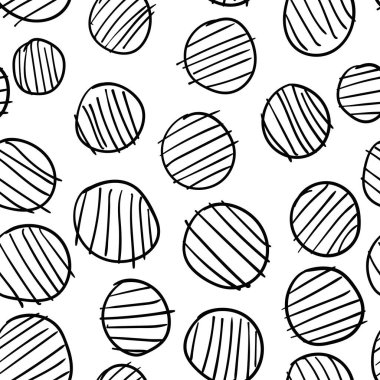 Çizgili eğri daireli geometrik arka plan. Soyut yuvarlak, pürüzsüz desen. Beyaz arka planda elle çizilmiş noktalar var. Vektör illüstrasyonu.    