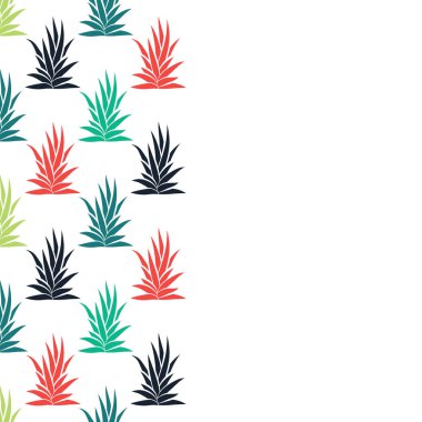 Dolgun çalıları ve boş uzayı olan bir broşür. Beyaz arka planda pürüzsüz bir çalı deseni var. Vektör illüstrasyonu.