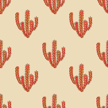 Beyaz arka planda dikişsiz kaktüs deseni. Vektör illüstrasyonu.