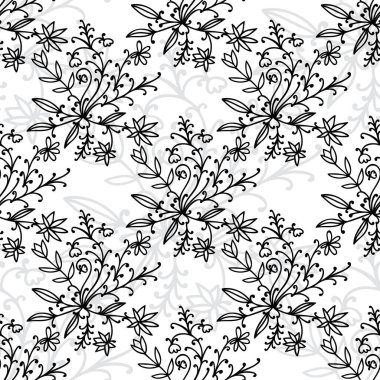 Çiçekli, dalları ve çiçekleri olan, pürüzsüz bir desen. Vektör illüstrasyonu.