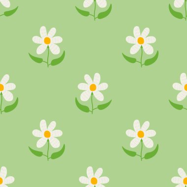 Sevimli çizgi film çiçekleri. Düz, düz şekilli desenli. Çiçek arkaplan. Vektör illüstrasyonu.   
