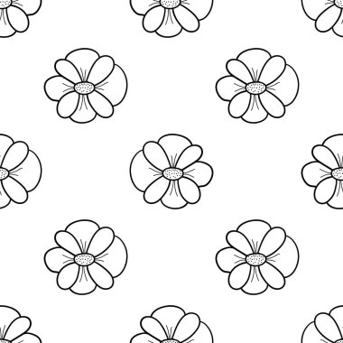 Sevimli çizgi film çiçekleri. Düz, düz şekilli desenli. Çiçek arkaplan. Vektör illüstrasyonu.   