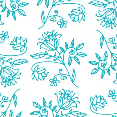 Dalları ve yaprakları olan dikişsiz çiçek deseni. Vektör illüstrasyonu.