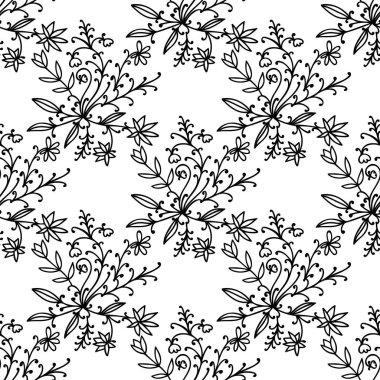 Çiçekli, dalları ve çiçekleri olan, pürüzsüz bir desen. Vektör illüstrasyonu.